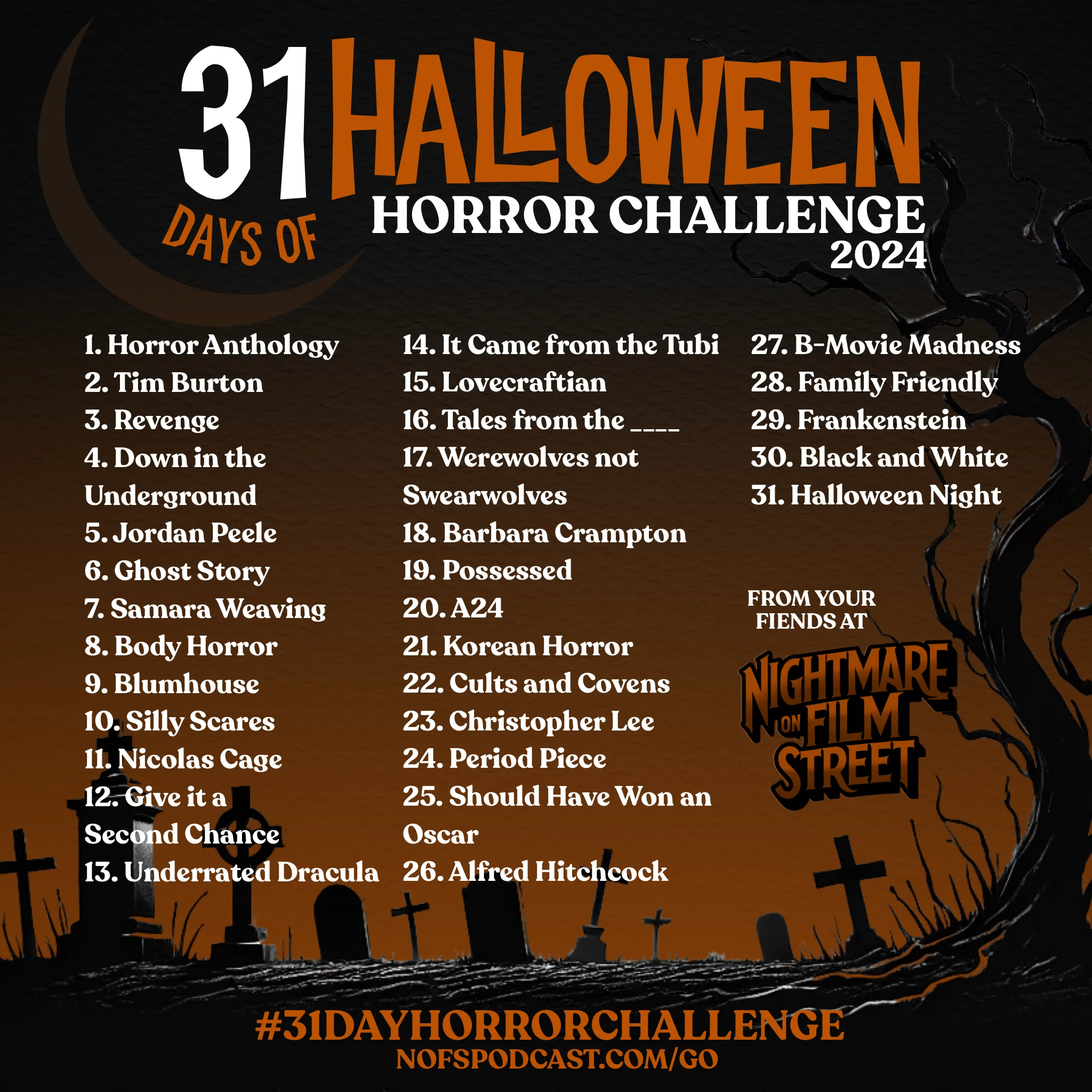 Join the Ultimate Halloween Movie Marathon with the #31DayHorrorChallenge from Nightmare on Film Street 2024